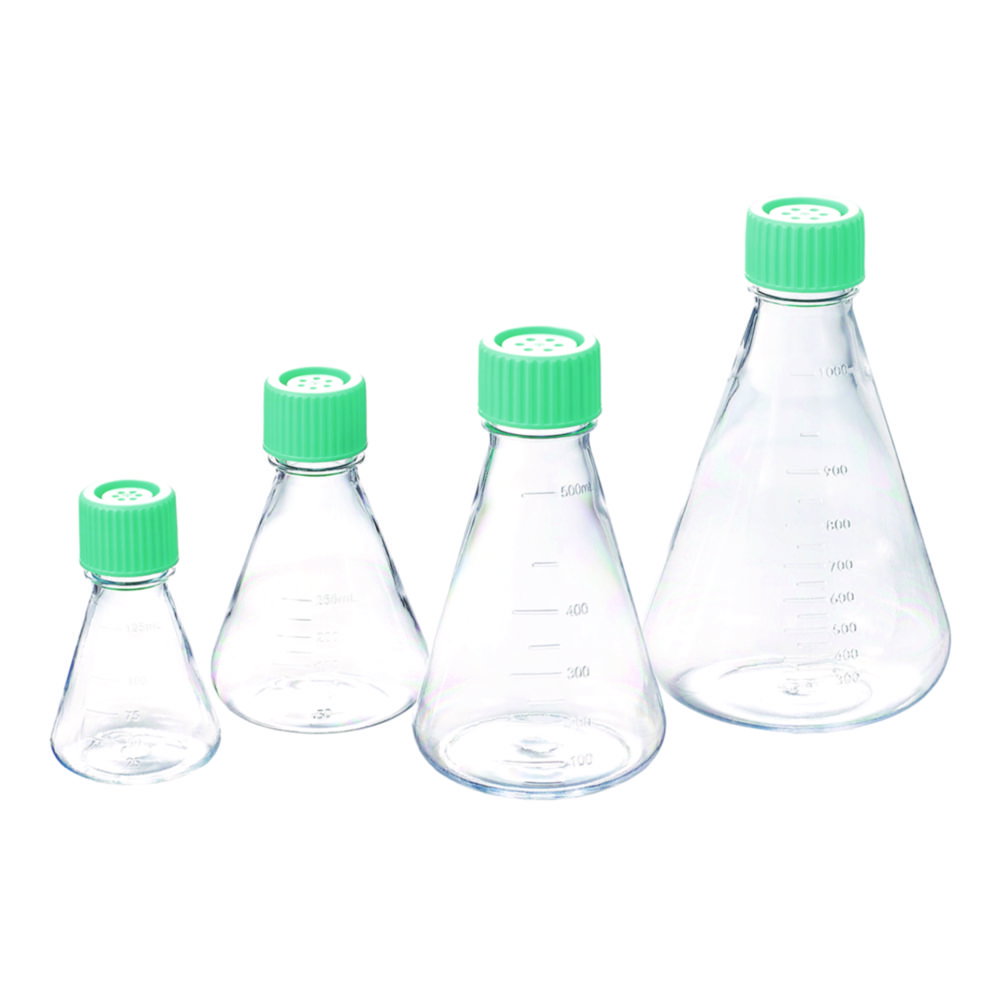 Erlenmeyer Flasks 500ml, PC non-treated, vent cap, individually packaging, sterile, pack of 12