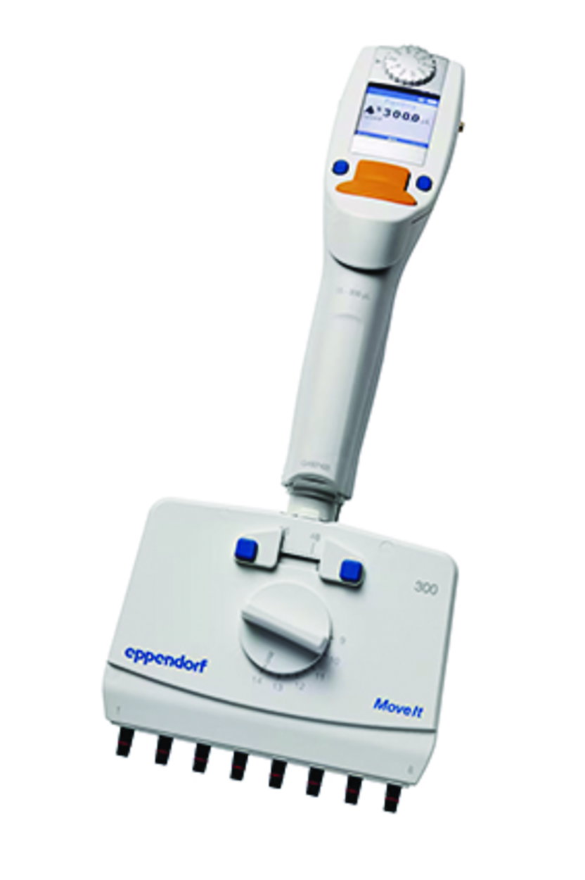 Xplorer® plus Move It® 8-Channel 15-300 µL, orange, adjustable cone distance