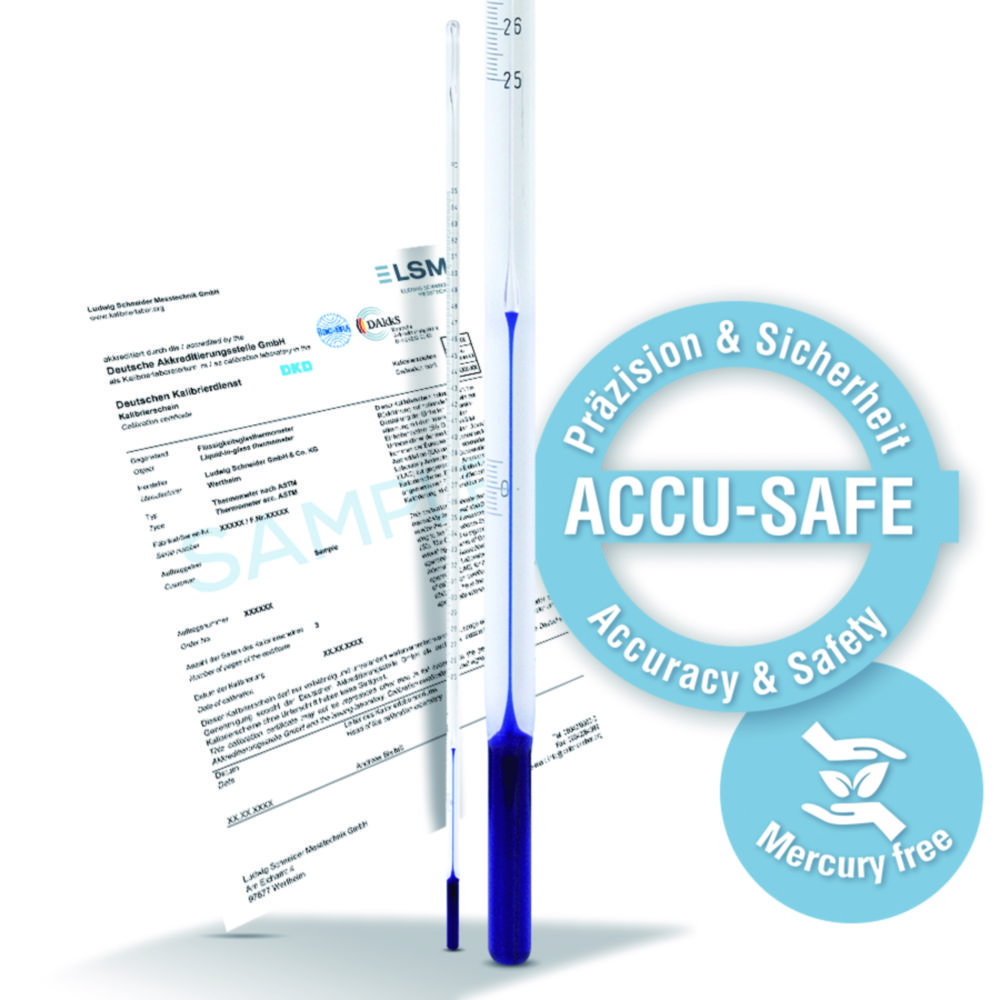 ASTM-like thermometer S21F +174...+188°C stem type, total length 300 mm, blue filling