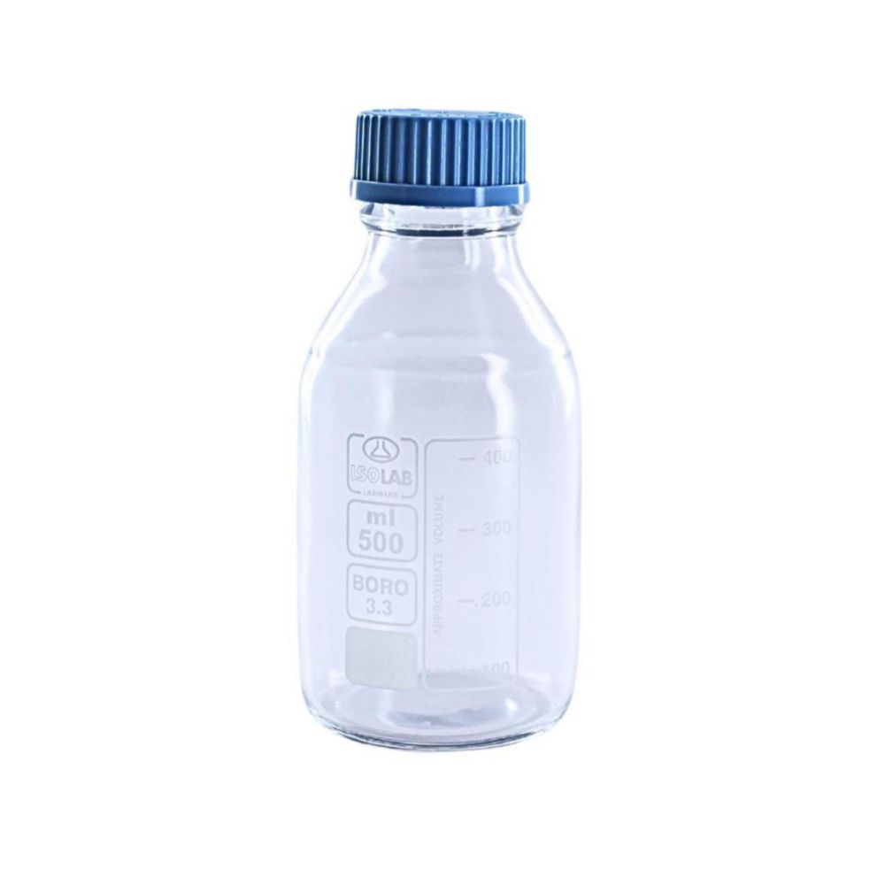 Bottle 500 ml clear, boro, with screw cap, coated