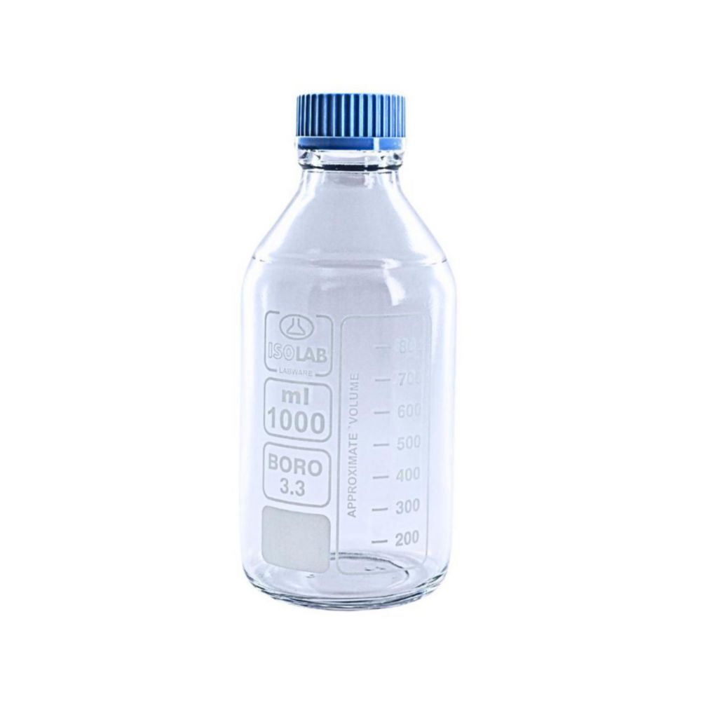 Bottle 1000 ml clear, boro, with screw cap, coated