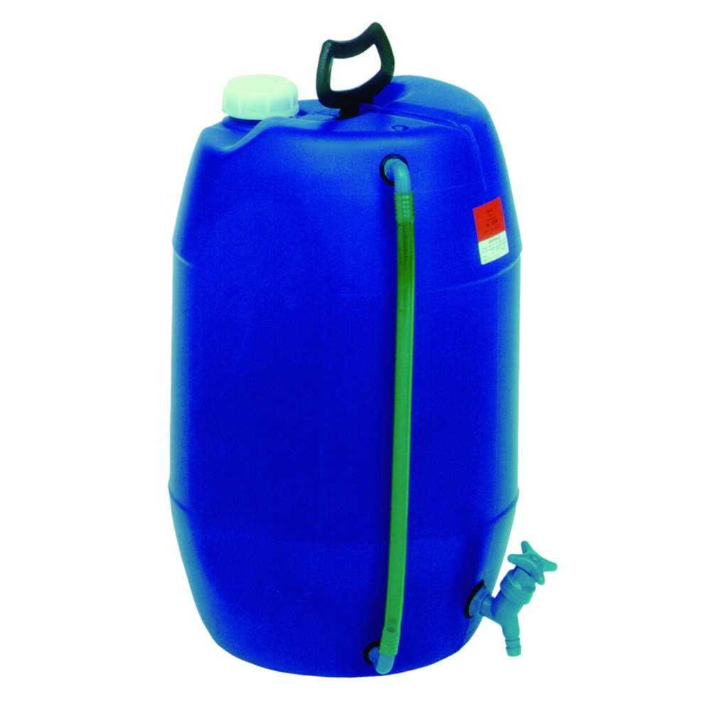 Carboys PE, blue, cap, 120 ltrs with level display tube and stopcock