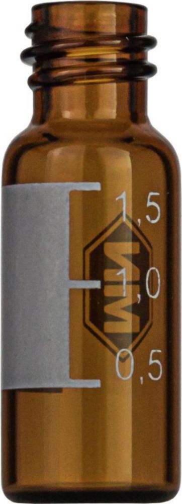 1.5 mL Screw Neck Vial N 8, outer diameter: 11.6 mm, outer height: 32 mm, amber, flat bottom, small opening, label + scale pack of 100pcs