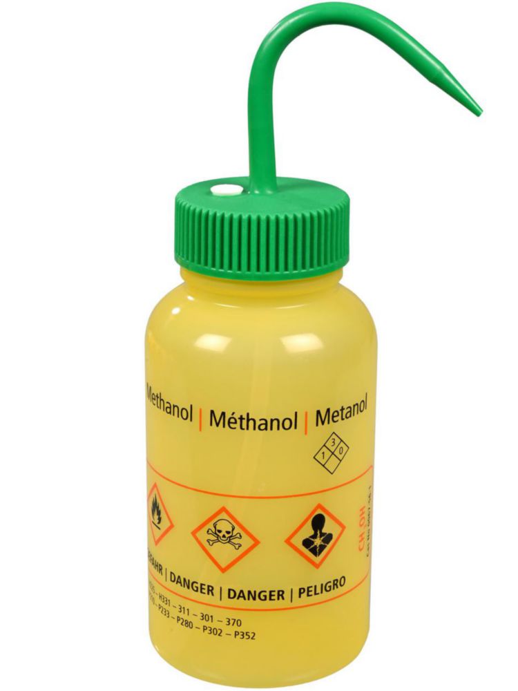 LeakProof spray bottle 500 ml LDPE, "methanol" print in german, english and french