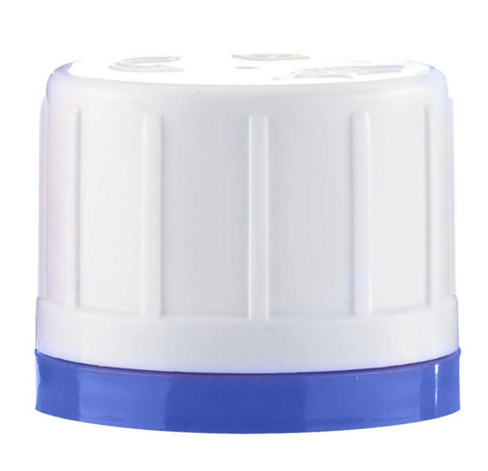 Tamper evident cap, PP white/blue, 32mm, for 100-1000ml bottles