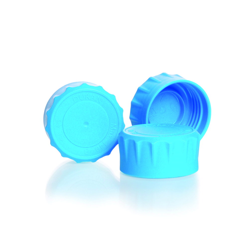 DURAN YOUTILITY Screw caps GL 45, Polypropylene, with ergonomic shape, cyan for DURAN® laboratory glass bottles, pack of 10