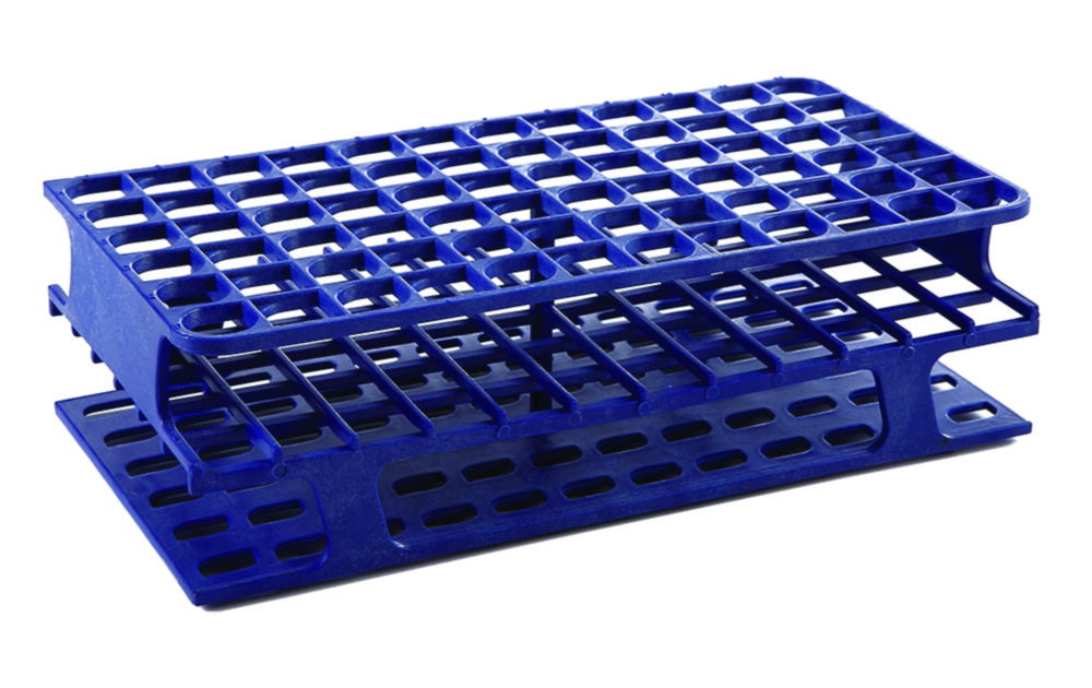 Test tube rack OneRack for 72 tubes of 13mm Ø blue, POM, 104x202x59mm
