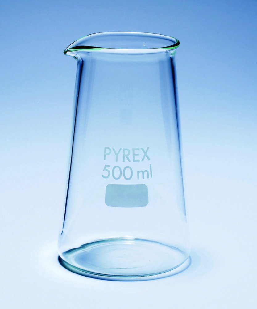 Beaker 250 ml, conical shape Pyrex® borosilicate glass, with spout, pack of 10