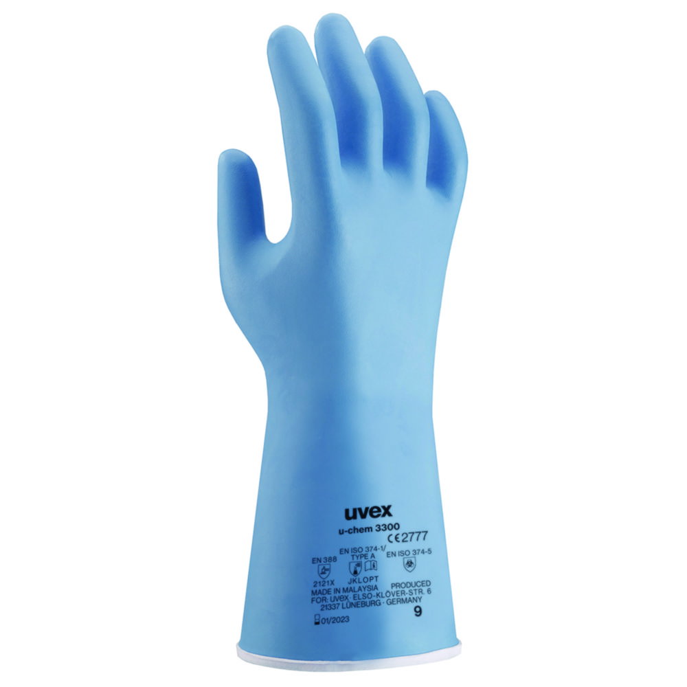 Protective gloves u-chem 3300 Size 11, EN 388, EN ISO 347-1, blue, nitrile rubber, pack of 1 box á 10 pairs