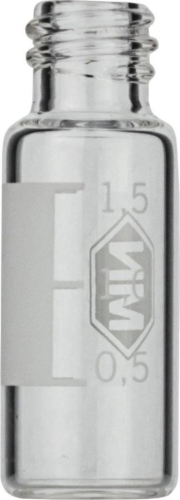 Screw Neck Vials N 8, 1.5 ml od 11.6mm, outer height: 32 mm,clear, flat bottom, small opening, label + scale, pack of 100pcs