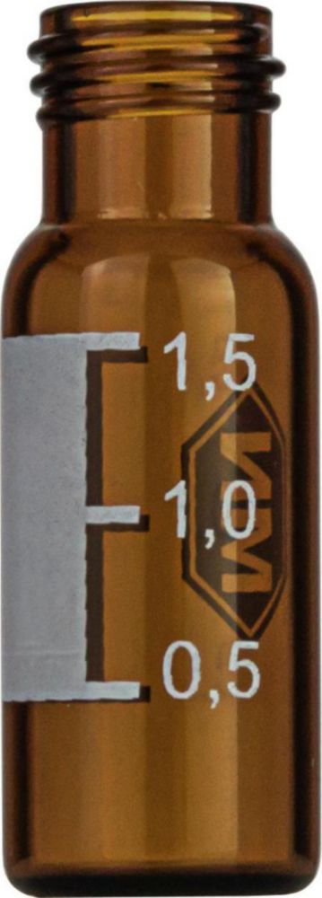 1.5 mL Screw Neck Vial N 9, outer diameter: 11.6 mm, outer height: 32 mm, amber, flat bottom, wide opening, label + scale pack of 100pcs