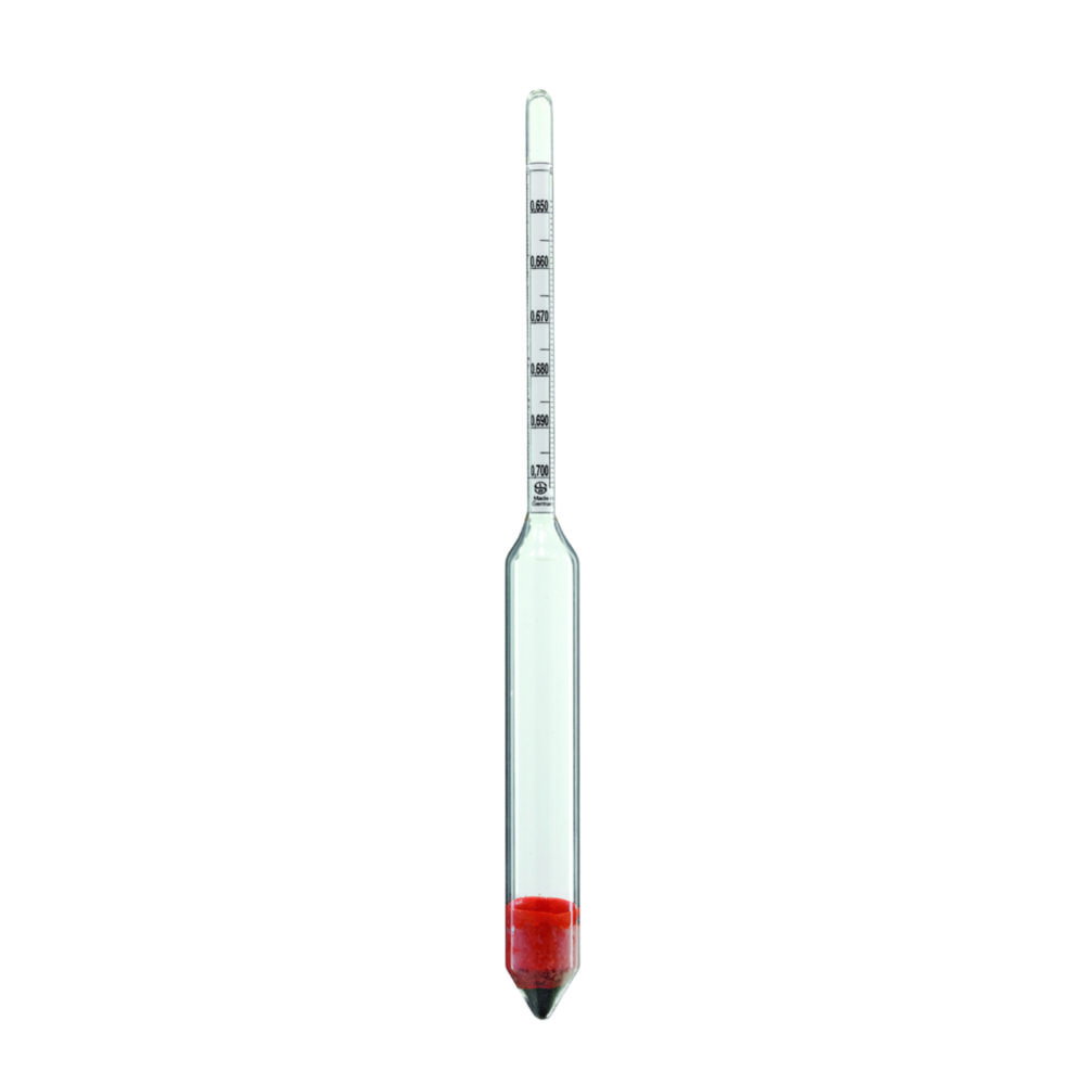 Density hydrometer 1.800-1.900:0,001 g/cm³ w/o thermometer, ref.temp. 20°C, 300mm, incl. DAkkS certificate, 3 points