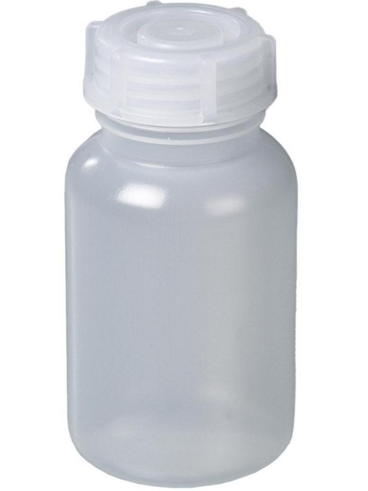 Wide neck bottle 200ml, LDPE, transparent, w. closure