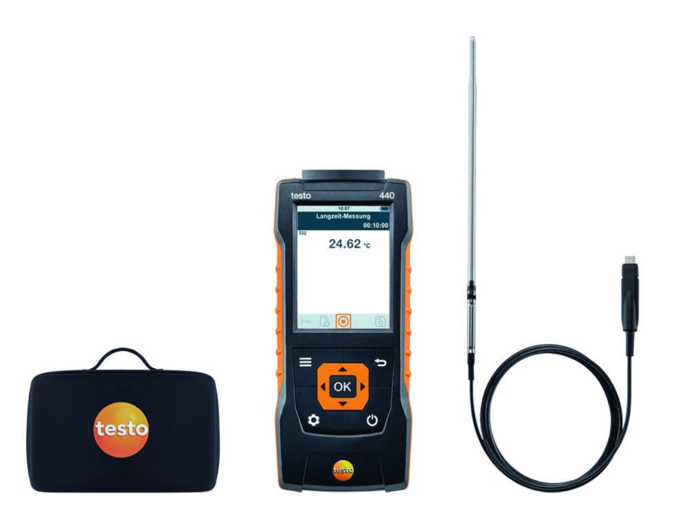 testo 440 Lab Set testo 440 climate measuring instrument, 1 probe 3xAA batteries, calibration protocol, basic case