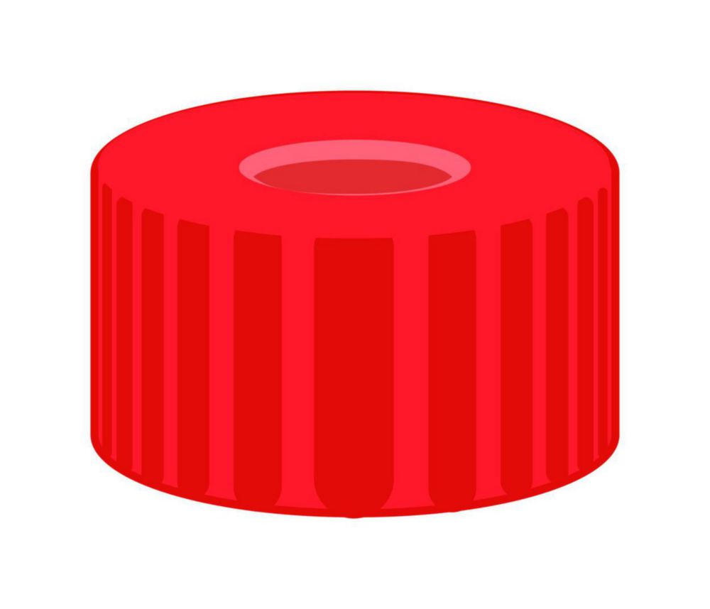 Screw caps N 9, red PP, hole red rubber/FEP colourless, hardness 40° shore A, septa thickn.: 1,0mm, pack of 100