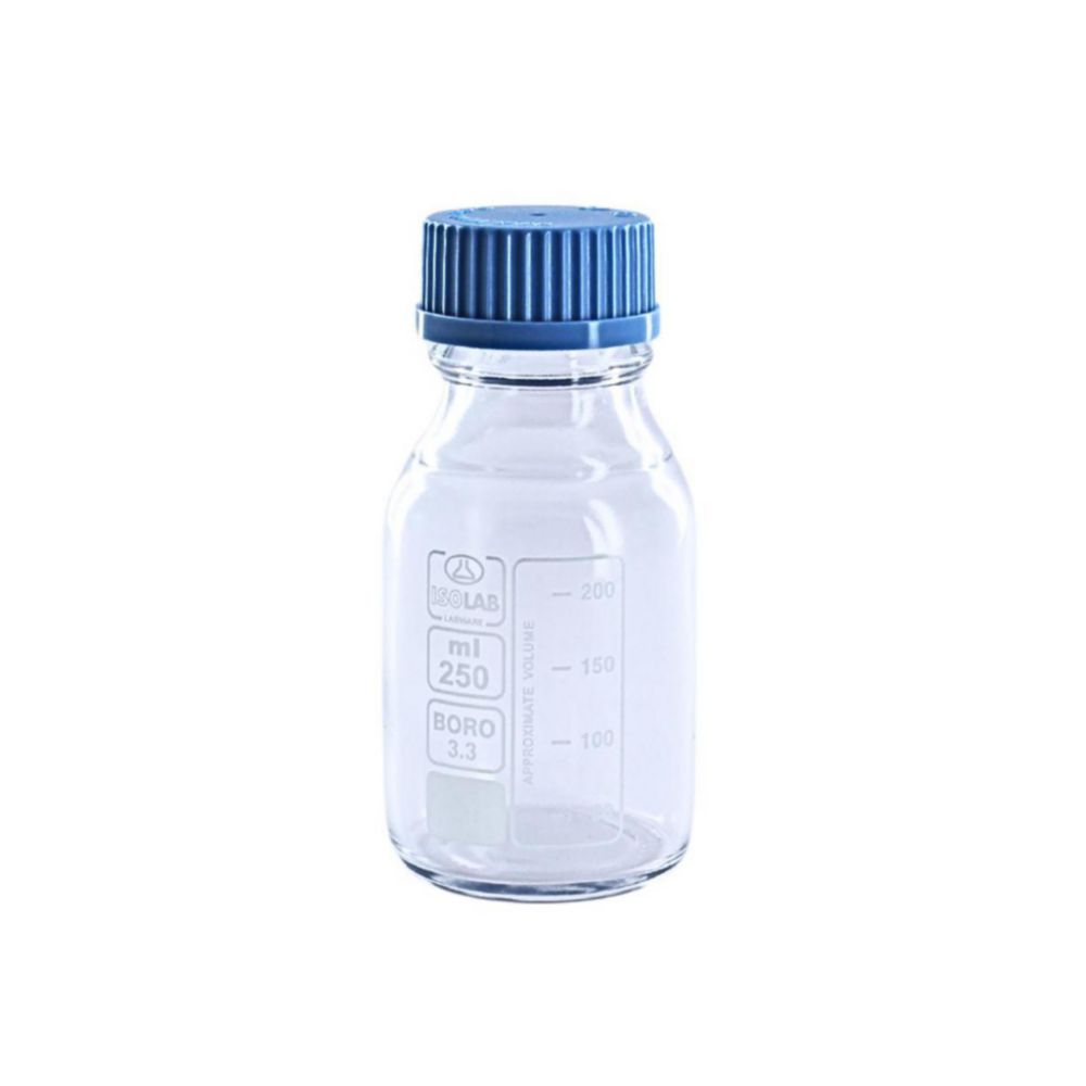 Bottle 250 ml clear, boro, with screw cap, coated