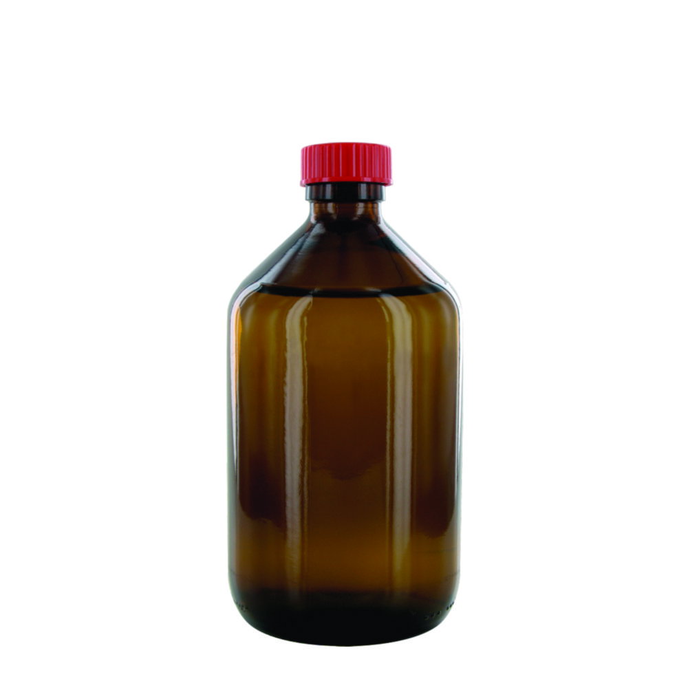 Narrow neck bottle NB 500 GT, 500ml amber glass, with closure and PTFE-insert, thread dia.28mm