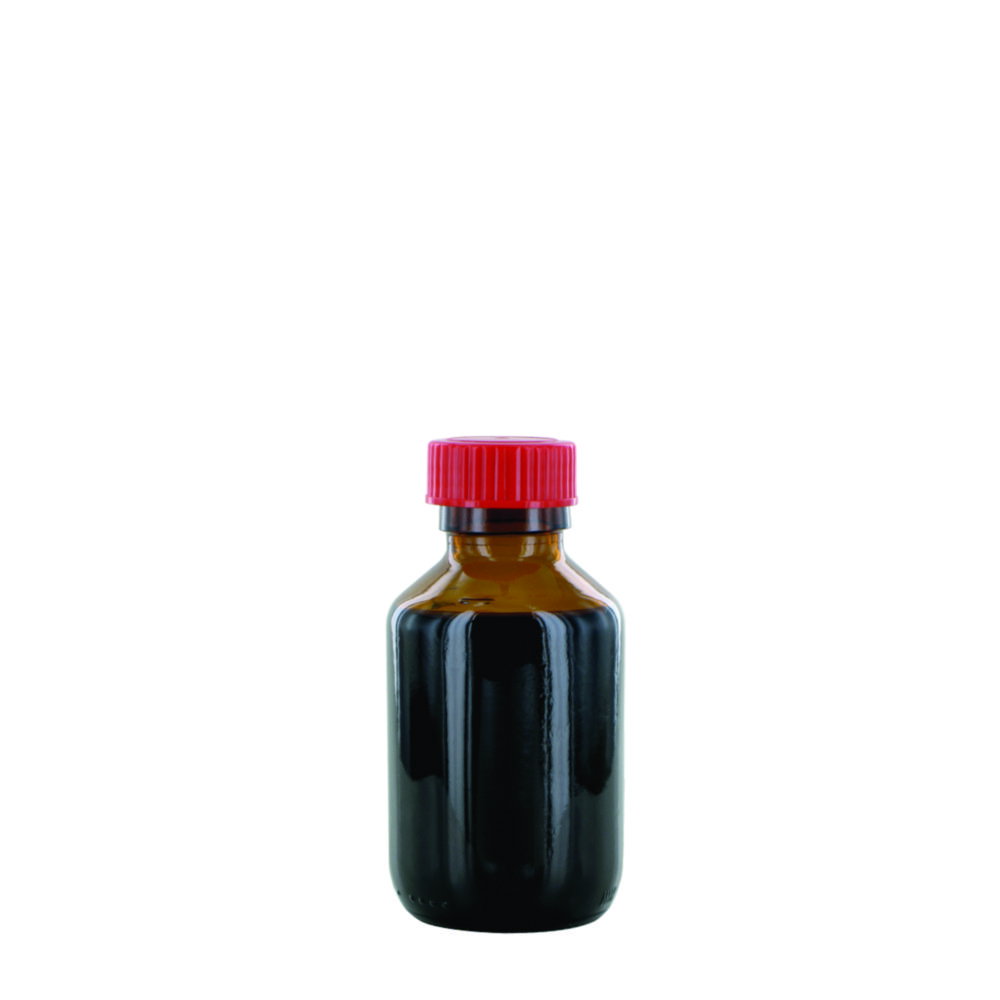 Narrow neck bottle NB 100 GT, 100ml amber glass, with closure and PTFE-insert, thread dia.28mm