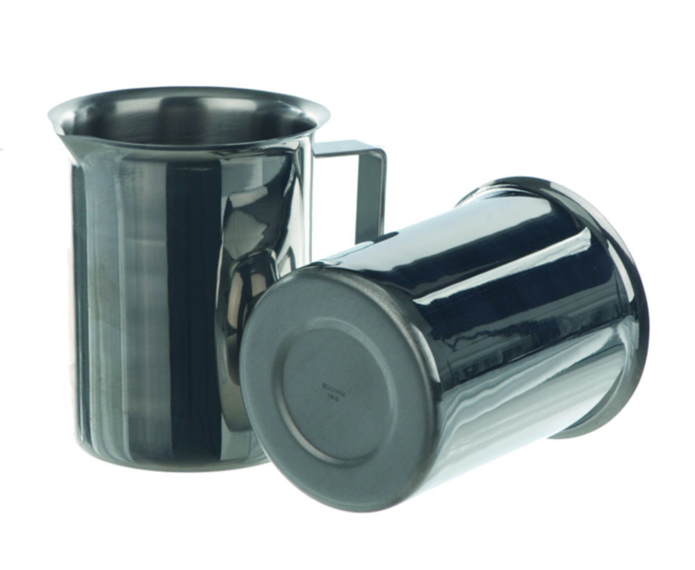 Beaker 1000 ml, 18/10 steel with rim, spout and handle