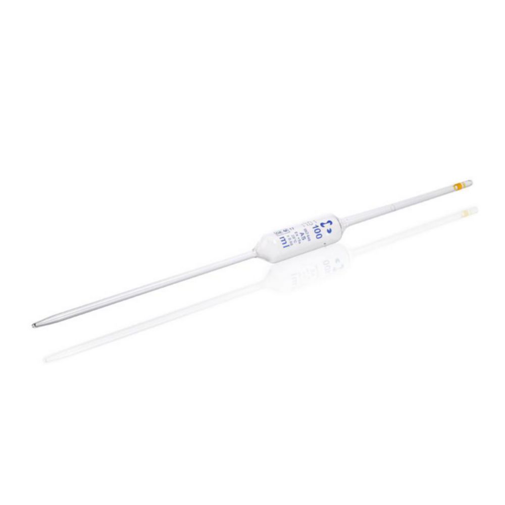 Glass bulb pipettes 100 ml, conformity certified blue print, accuracy class AS, batch certificate, batch certificate, 1 mark, pack of 6