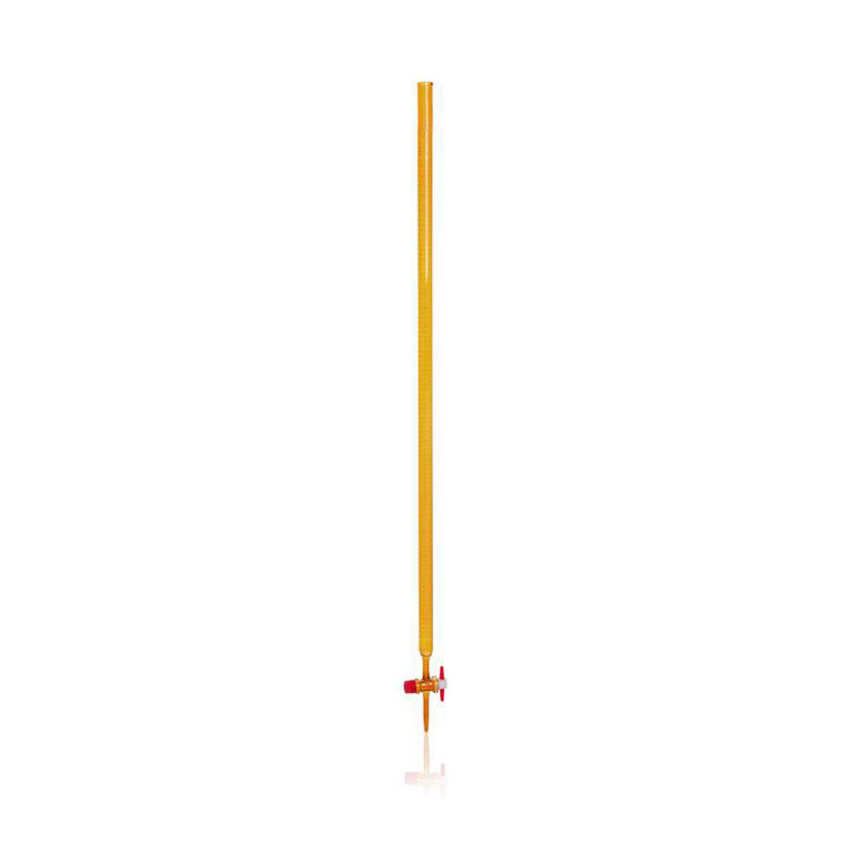 Burette 25 ml, amber glass cl. AS, CoC, white marking, straight PTFE stopcock