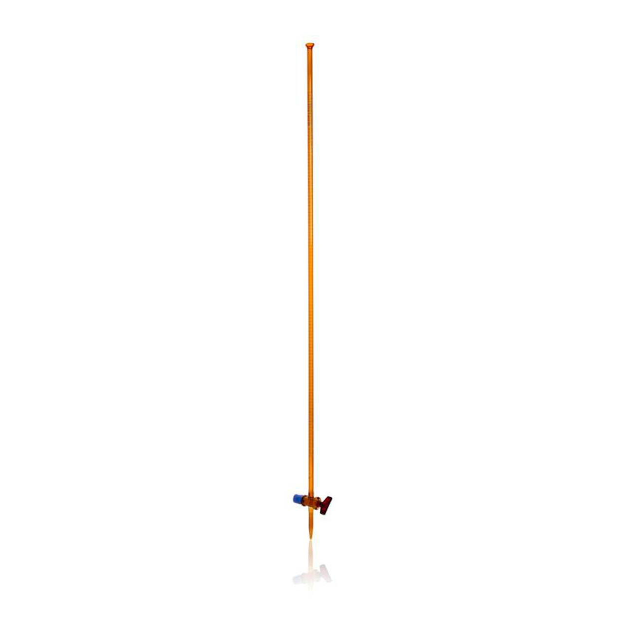 Burette 10 ml, amber glass cl. AS, CoC, white printing, straight glass stopcock