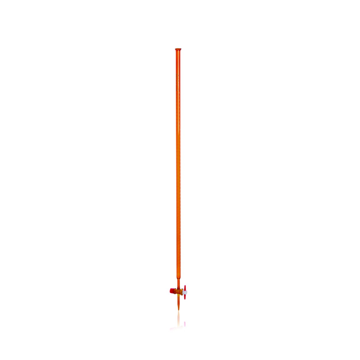 Burette 50 ml, amber glass cl. AS, CoC, white marking, straight PTFE stopcock