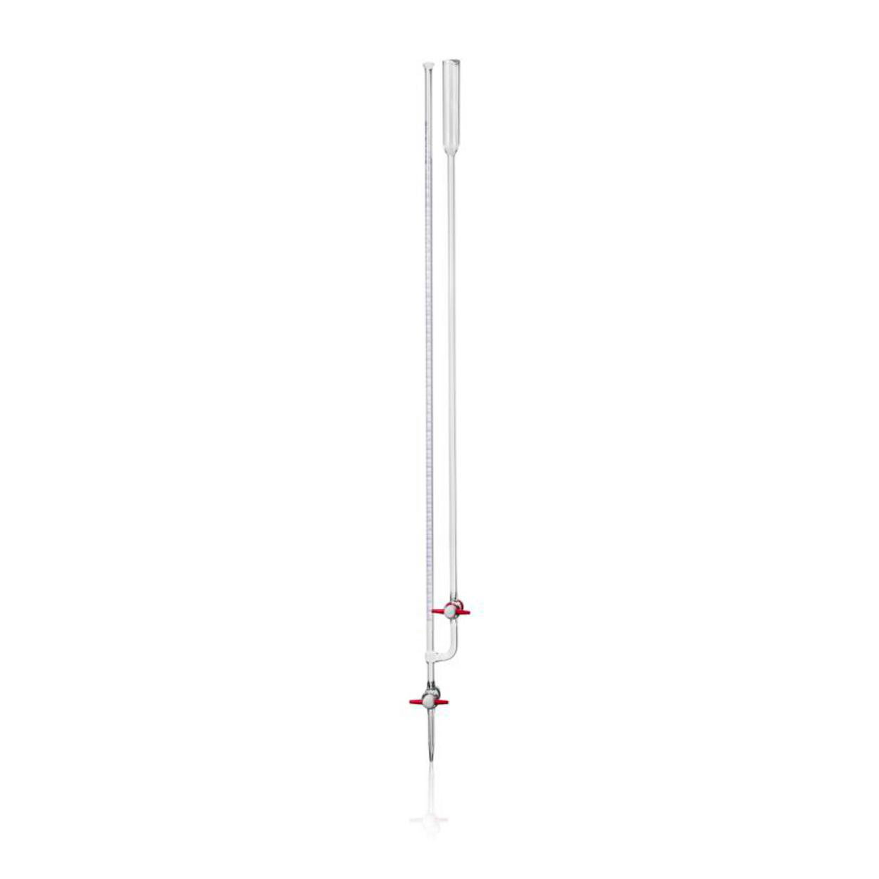 Micro burette 10 ml cl. AS, CoC, blue printing, straight PTFE stopcock, filling tube PTFE stopcock