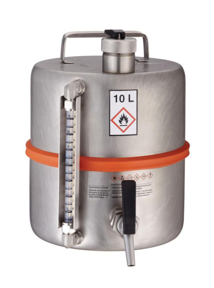 Safety storage container, V4A tab, level indic., 10 l