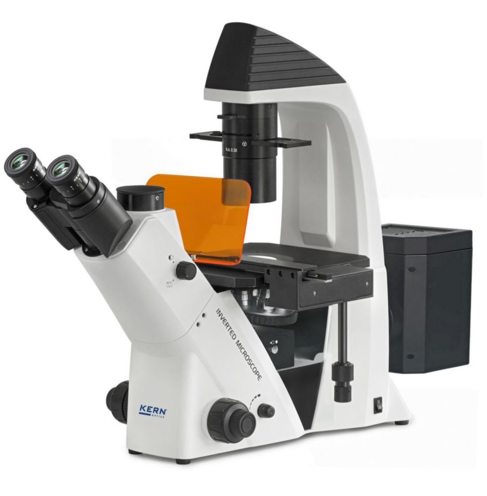 Inverse microscope OCM 165 trinocular, 6V, 30W halogen (transmitted) 100W HBO (reflected)