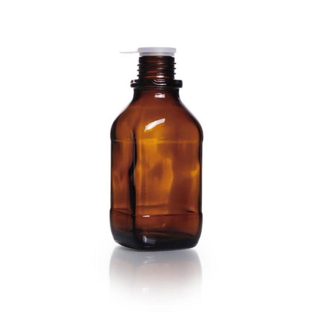Square screw cap bottles, narrow neck soda-lime glass,amber,with dust proof cap cap. 250 ml
