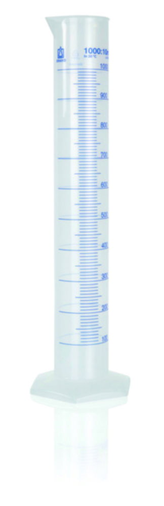 Grad. cylinder 1000 ml: 10 ml, tall form PP, grad. in blue