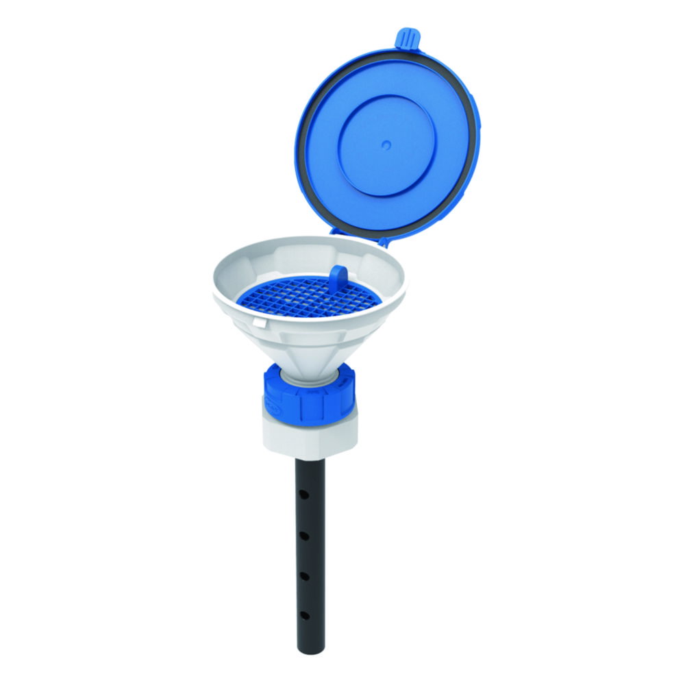 Funnel with lid "MARCO", V2.0, S65, PE-HD, with lance (220 mm) and removable sieve