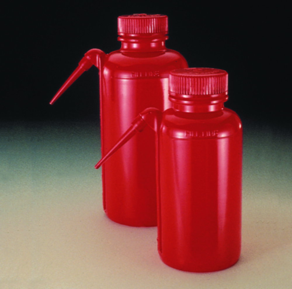 Safety washing bottles,PE-LD,red,cap 250 ml