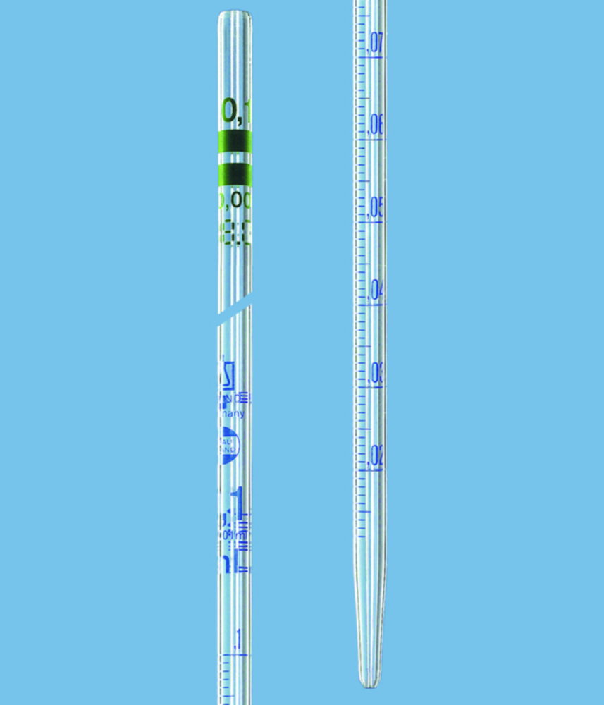 Graduated pipettes, 0,1:0,001 ml cl.A, AR-glass, blue grad. incl. single certificate