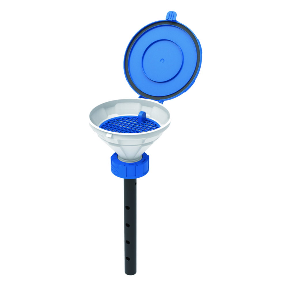 Funnel with lid "MARCO", V2.0, S60/61, PE-HD, with lance (220 mm) and removable sieve