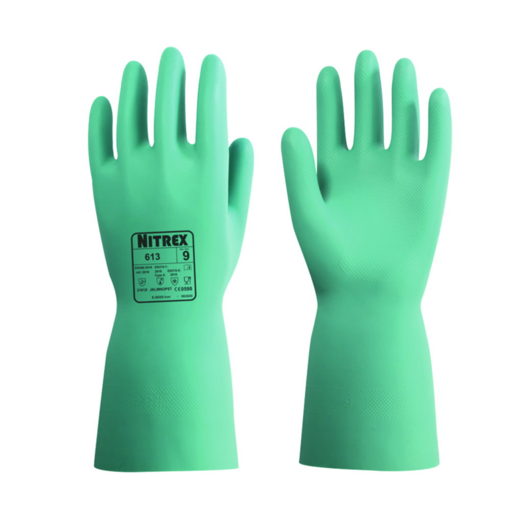 Chemical protective gloves Nitrex 613 M (8) nitrile, green, inside flocked, pack of 10 pair
