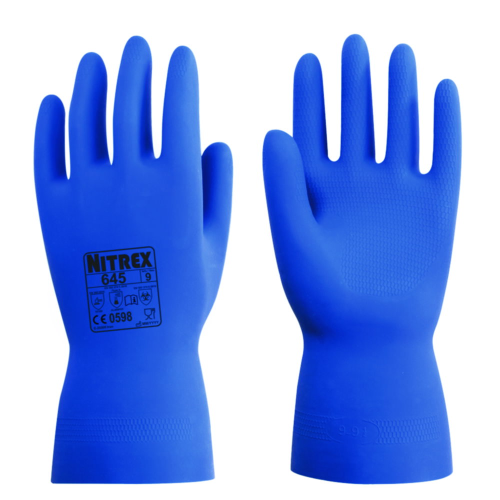 Chemical protective gloves Nitrex 440 L (9) latex, blue, flocked inside, pack of 10 pair