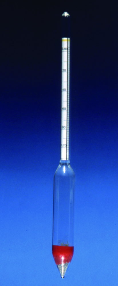 Density hydrometers,suitable for calibration without thermometer 0.800-0.900 g/ml : 0.002,250 mm