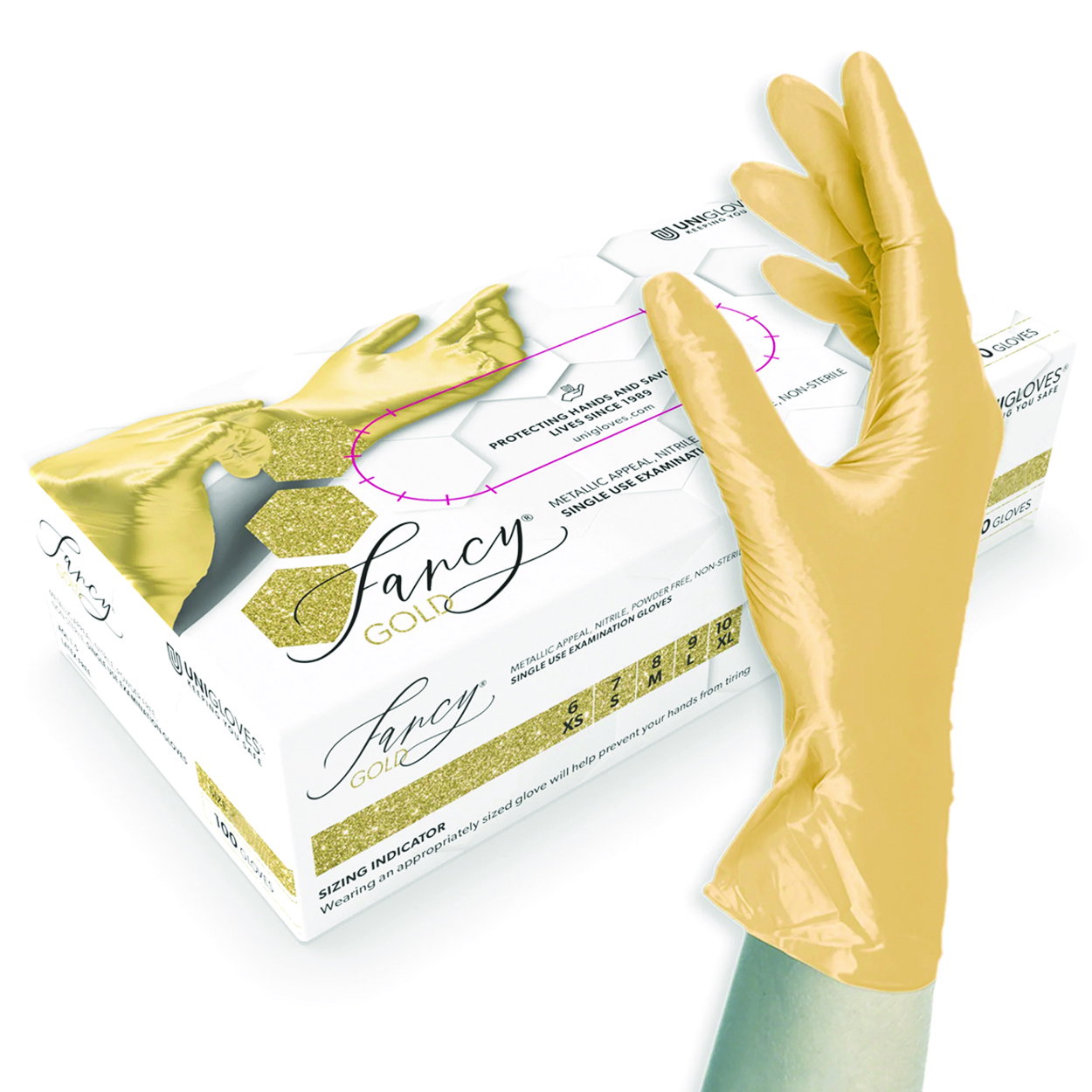 Nitrile gloves FANCY® GOLD, size S gold-coloured shiny, powder-free, pack of 100