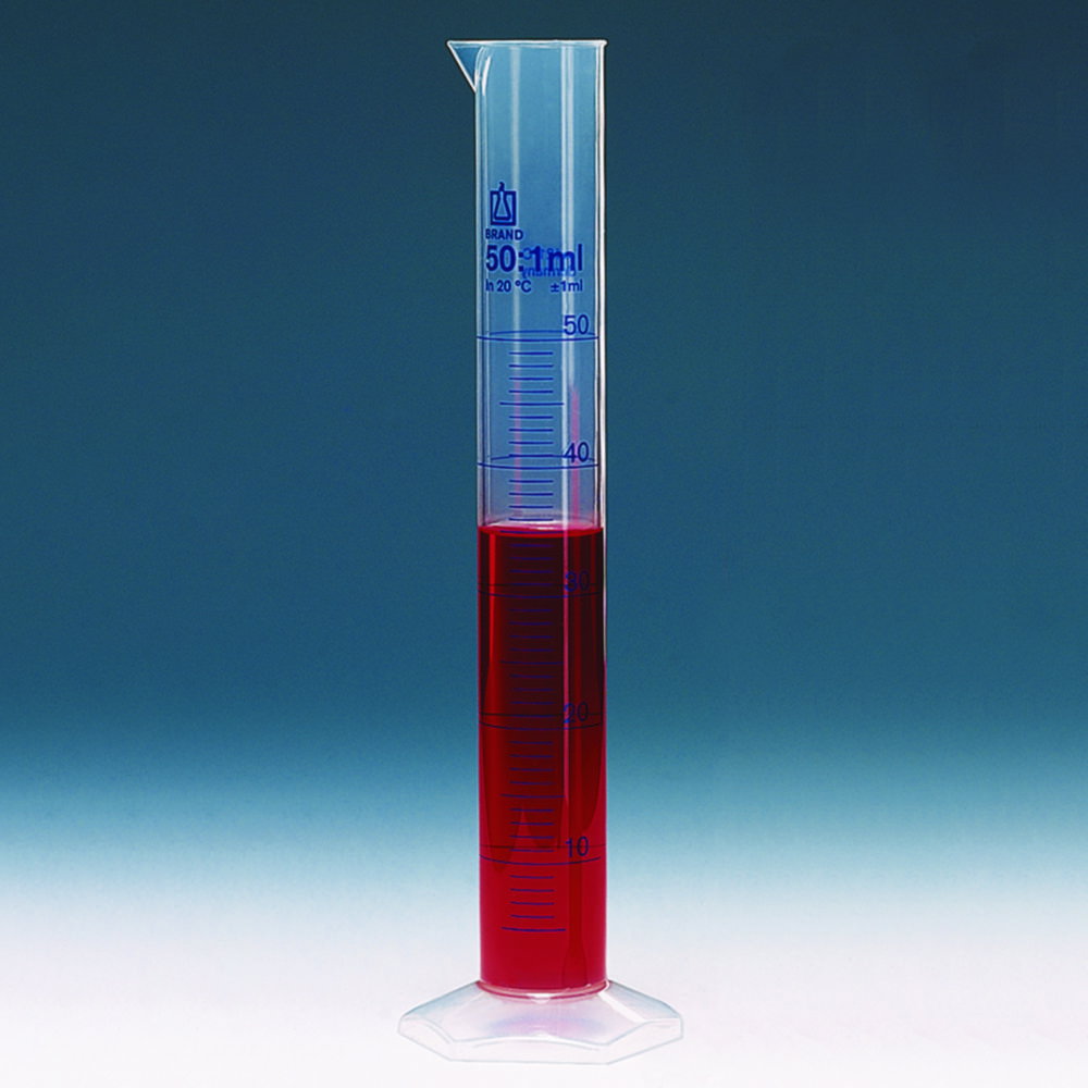 Grad. cylinder 240 ml: 2 ml, tall form PP, grad. in blue