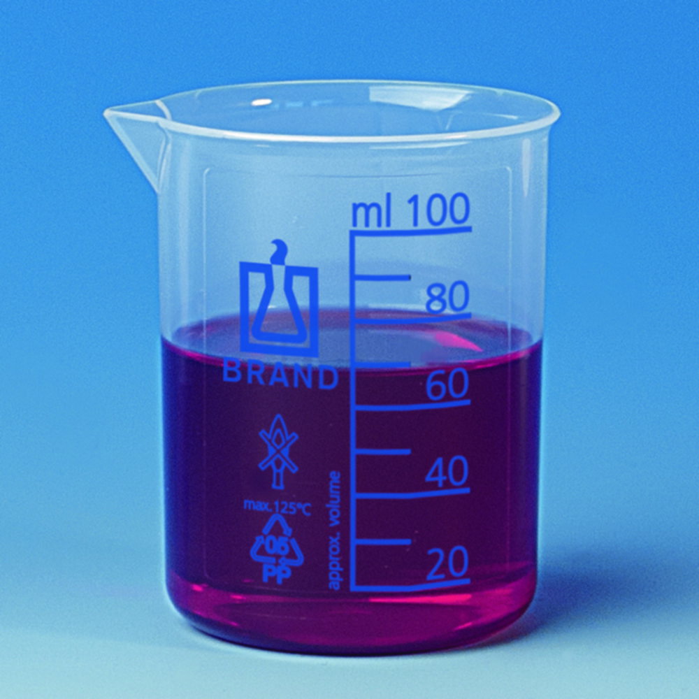 Beakers,PP,low form,cap. 150 ml blue graduation pack of 12