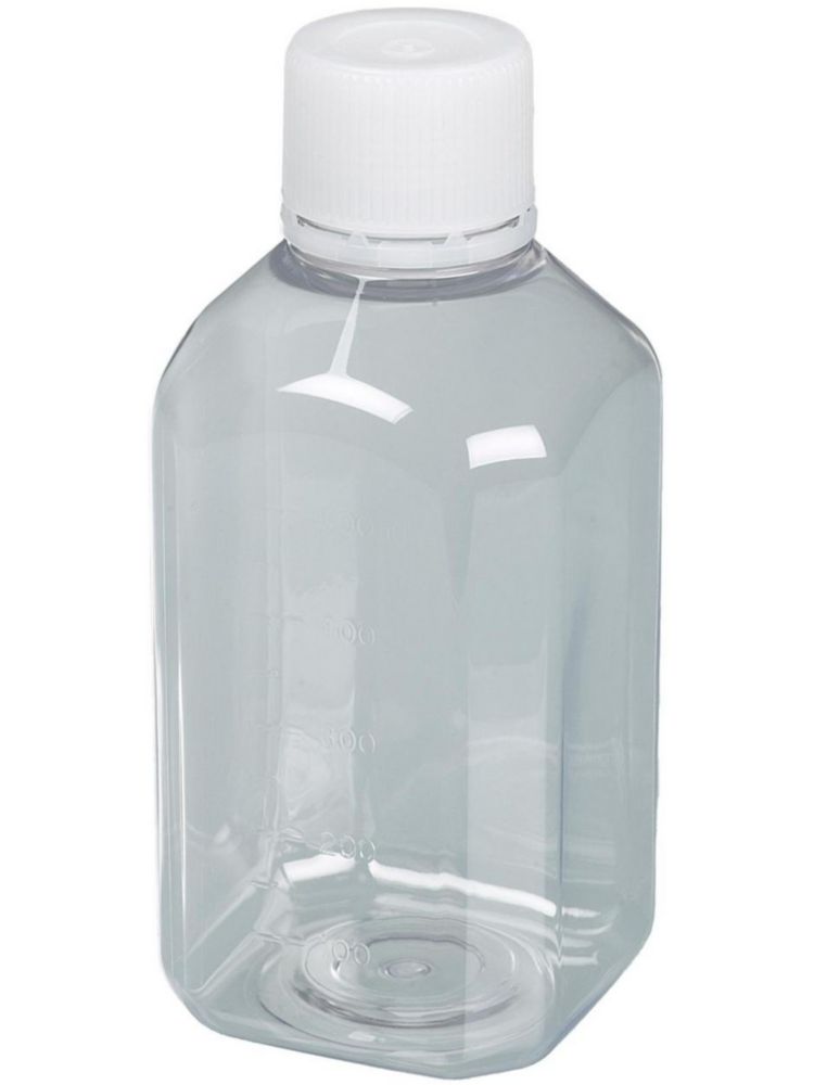 Laboratory bottle 500 ml, PET, sterile transparent, moulded graduation with tamper-evident cap