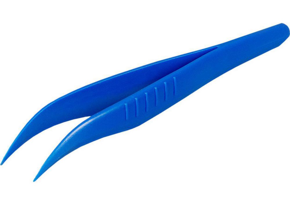 Disposable forceps 130 mm, PS pointed/angled, blue, sterile, pack of 100