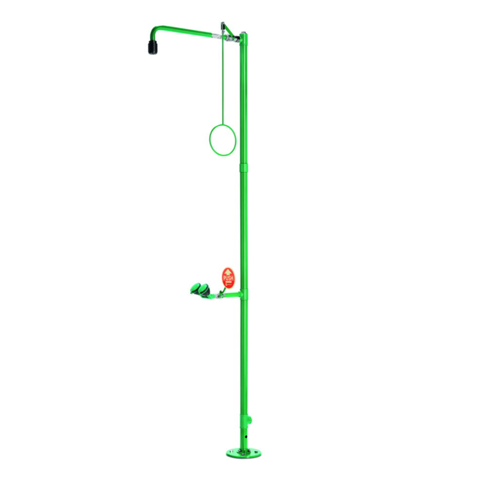 Body emergency shower ClassicLine 50L with safety eye-shower, bottom mounting, stainless steel, powder coated green