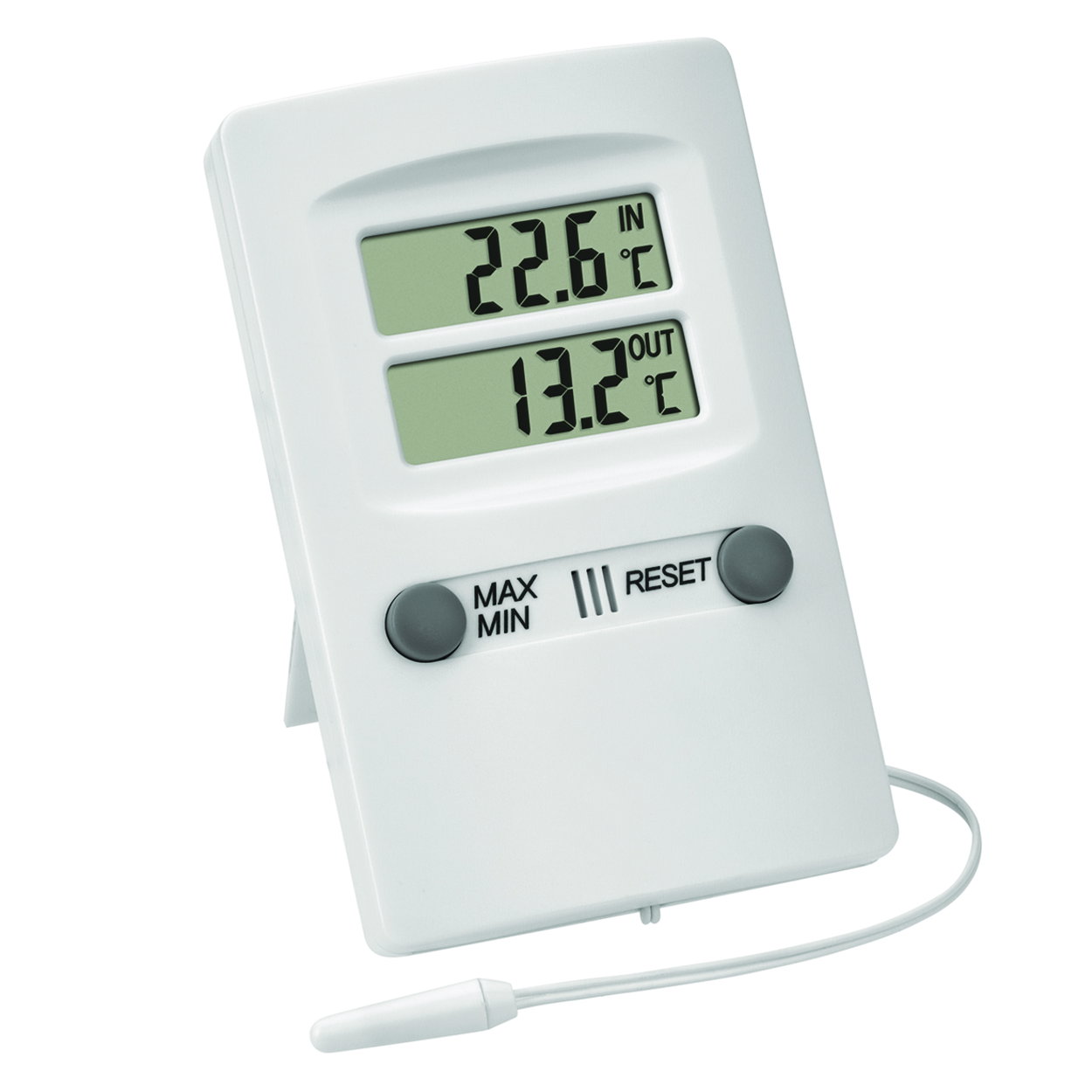 electronical Maxima-Minima-Thermometer internal -10...+50°C, external -50...+70°C white, 110x70x20 mm
