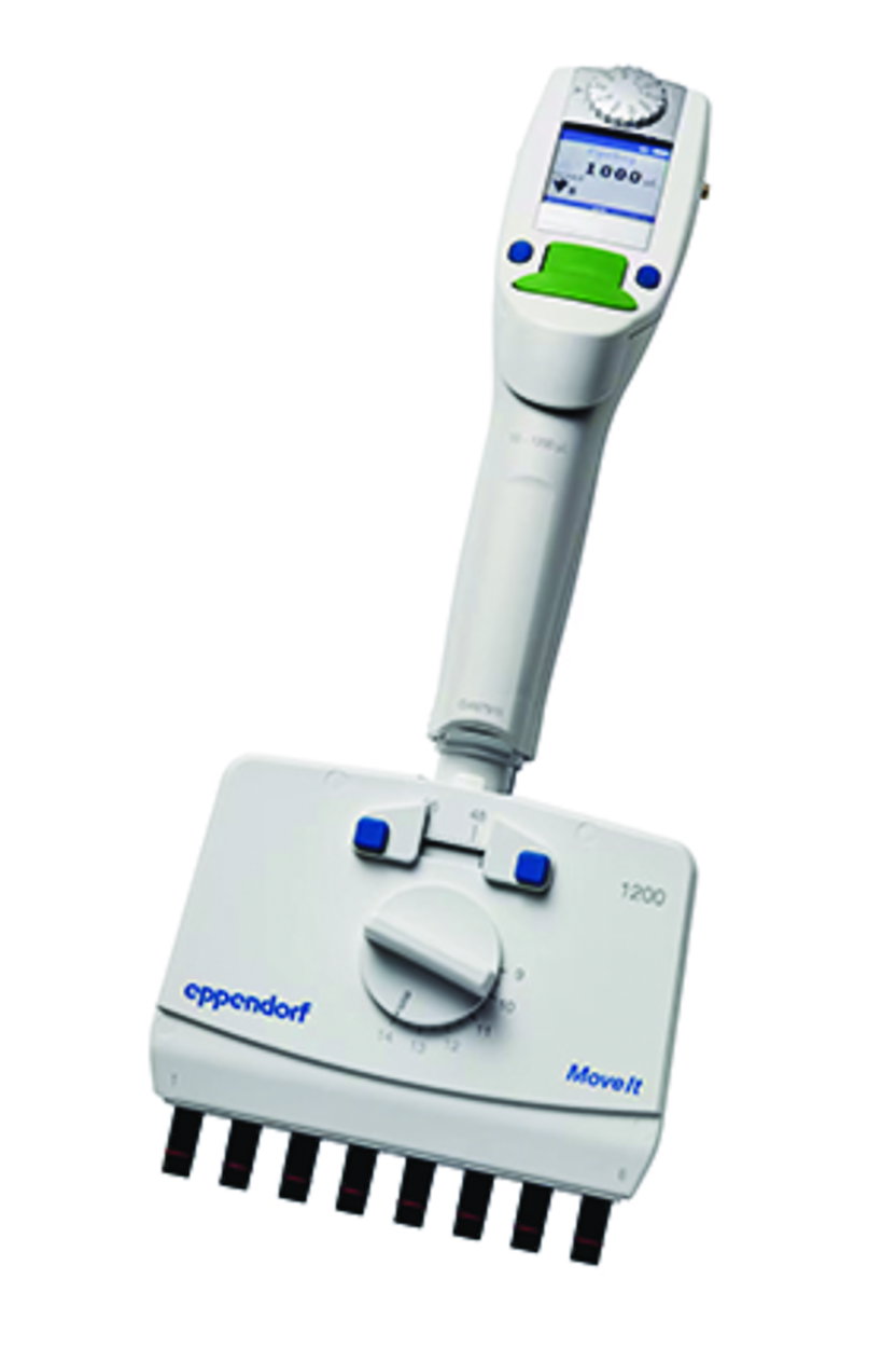 Xplorer® plus Move It® 8-Channel 50-1200 µL, dark green, adjustable cone distance