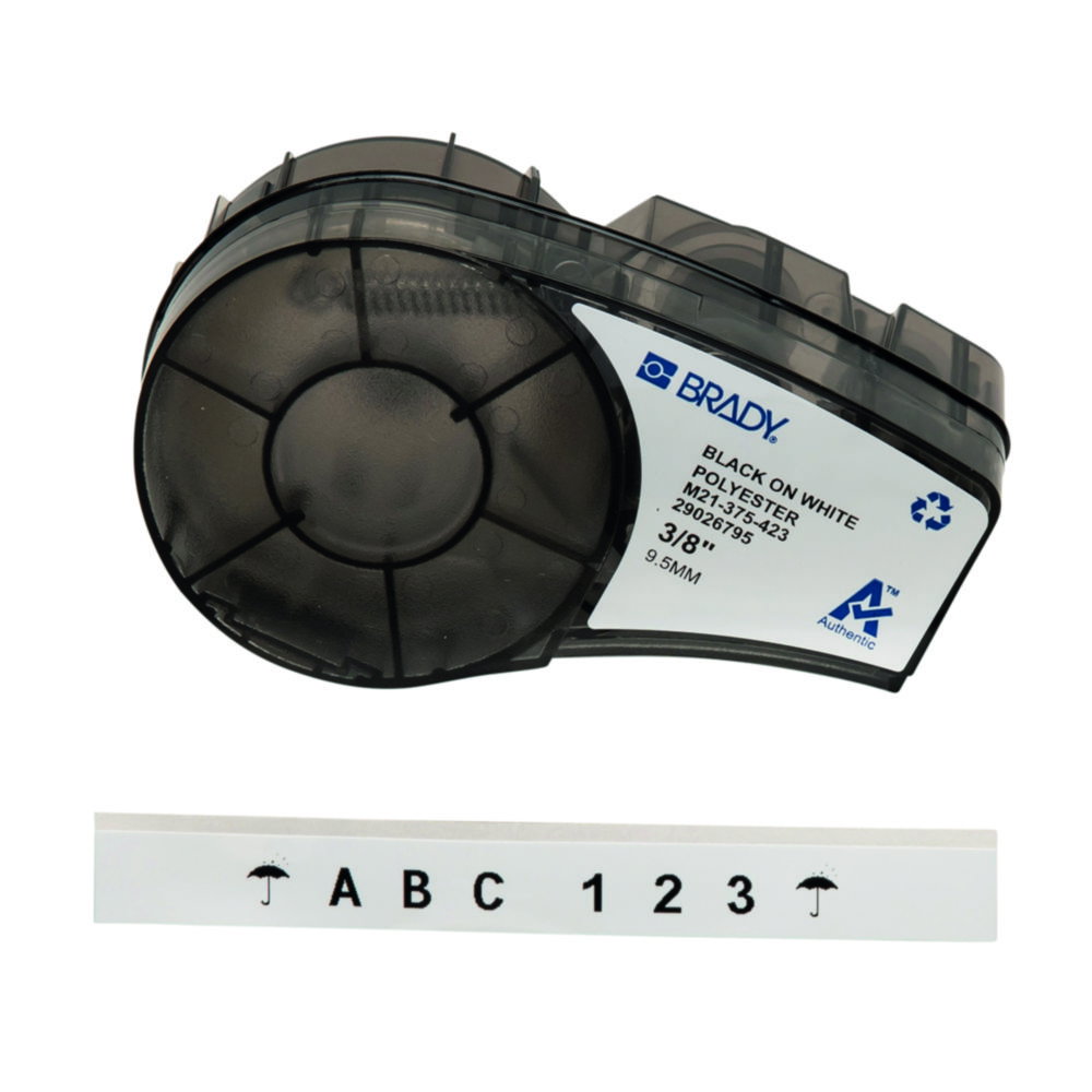 High performance labels 9,53 mm wide nylon fabric B-423/black on white, M21-375-423 roll of 6,4 mtr.