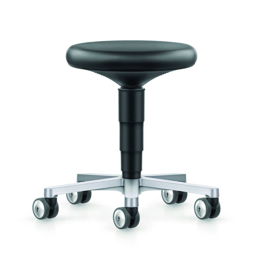 Cleanroom stool 2 with castors, black imitation leather upholstery
