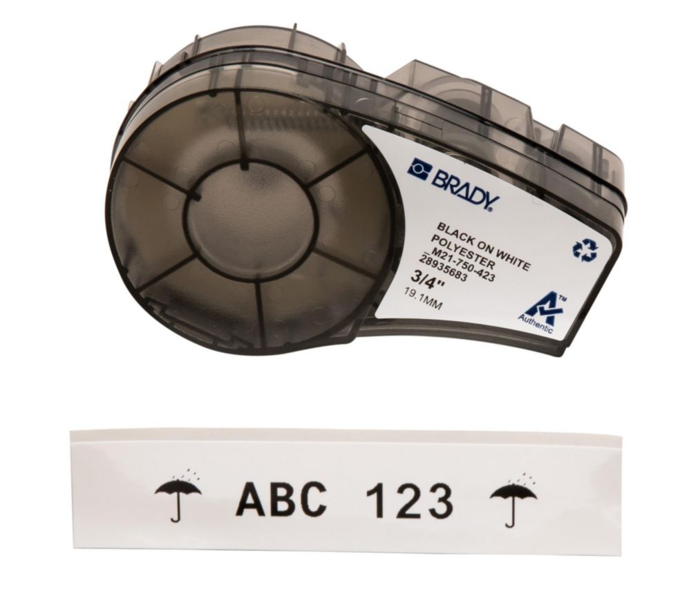 High performance labels, black on white nylon cloth B-423, M21-750-423 19.05 mm x 6.4 m roll